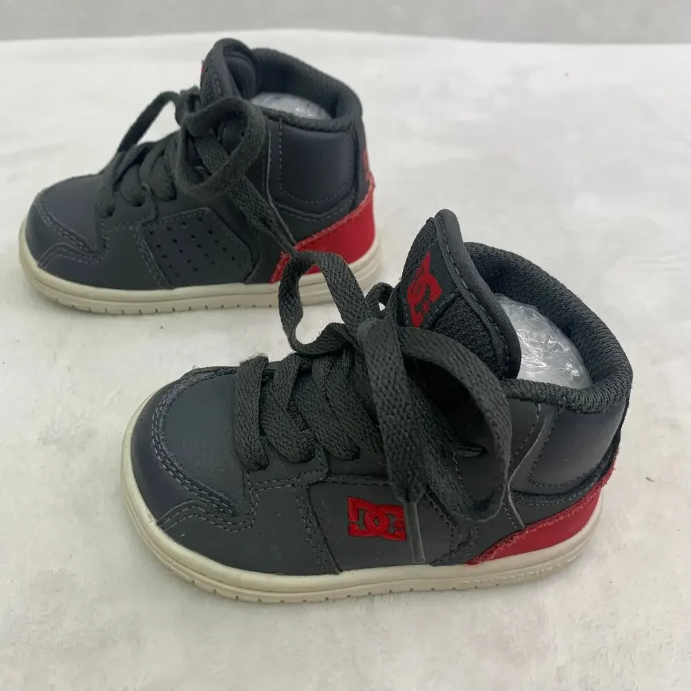 DC Shoes Toddler Sz 5 Boys Gray Red High Top Sneakers Lace Up Leather Shoes